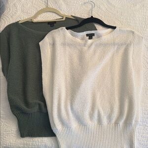 Ann Taylor Factory Army Green and Creamy crop sleeve sweaters.
